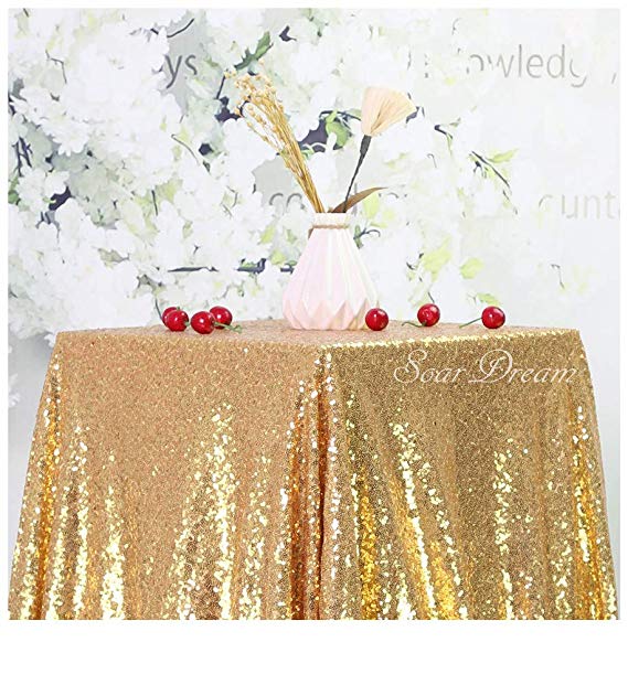 SoarDream 50x50 Inch Gold Sequin Tablecloth Square Wedding Table Linen