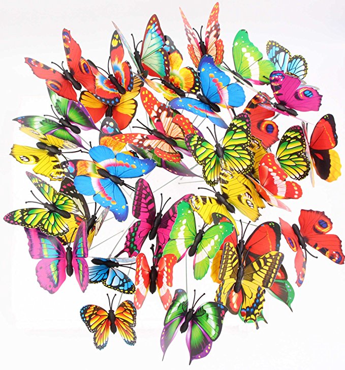 Butterfly Stakes – Garden Yard Ornaments & Patio Décor Butterflies Waterproof Butterfly Decorations For Indoor/Outdoor Planter Flower Pot Bed, 72 pcs Christmas & Party Supplies Crafts (72)