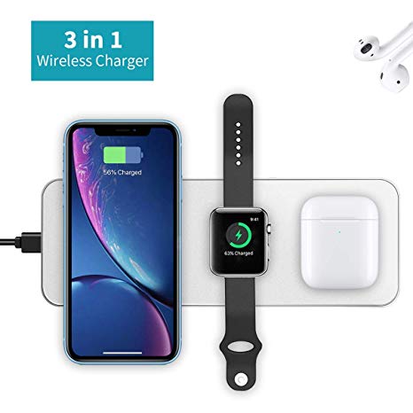 Wireless Charger for AirPods with Wireless Charging Case, [3 in 1] i.VALUX Charging Pad for Apple iWatch Series 4/3/2, Portable Charging Station for iPhone Xs/Xs Max/XR/X,Samsung S10/S10 /S9 and More