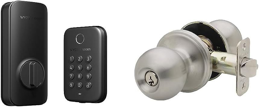 Wyze Lock Bolt, Fingerprint Keyless Entry Door Lock, Backlit Keypad & Copper Creek BK2040SS Ball Door Knob, Keyed Entry Function, 1 Pack, in Satin Stainless