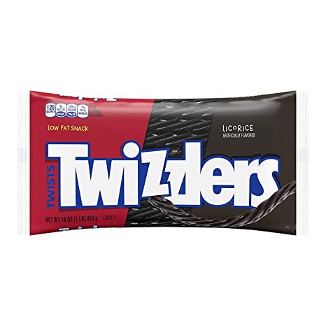 TWIZZLERS Licorice Candy, Black Licorice, 16 Ounce (Pack of 24)