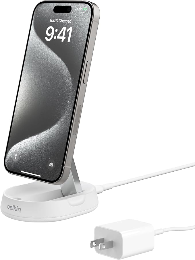 Belkin BoostCharge Pro 15W Convertible Magnetic Charging Stand, MagSafe-Compatible Fast Qi2 Charger for Apple iPhone 15, 15 Plus, 15 Pro, 15 Pro Max, iPhone 14 & 13, Apple Airpods Pro, & More - White