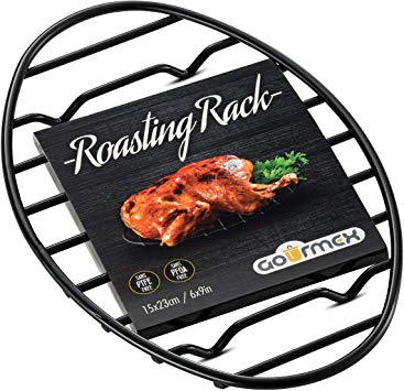 GOURMEX Oval Roasting Rack with Integrated Feet, Black, Non-Stick Whitford Coating, PTFE-Free | Oven and Dishwasher Safe | Ideal for Cooking, Roasting, Drying, Grilling (6x9")