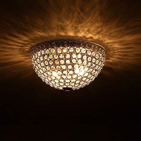 CO-Z Flush Mount Crystal Ceiling Light Fixture with 2-Light, Modern Chrome Ceiling Lighting for Hallway Dining Living Room Kitchen Boudoir with Crystal Shade, 12" Wide Sparkling Fixture for Home Décor