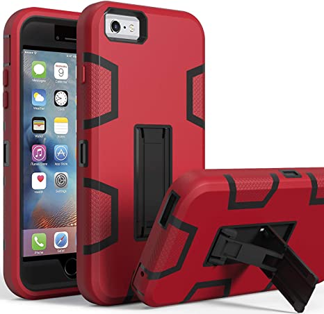 LUCKYCAT iPhone 6s Case, iPhone 6 Case, Kickstand Case for iPhone 6s, Anti-Scratch Anti-Fingerprint Heavy Duty Protection Shockproof Rugged Cover for 4.7inch iPhone 6s, Red