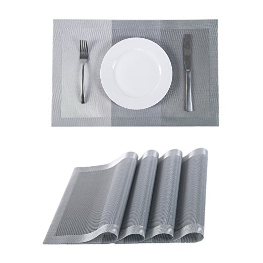 Set of 4 Placemats,Placemats for Dining Table,Heat-resistant Placemats, Stain Resistant Washable PVC Table Mats,Kitchen Table mats(4, Strip-Gray)