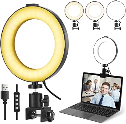 6'' Laptop Ring Light with Clamp, Video Conference Led Lighting Kit, 10 Brightness Level Led Desktop Light for Remote Meeting,YouTube Video, Selfie, Makeup, Live Streaming,Business Video Call