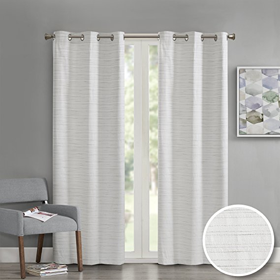 Comfort Spaces - Grasscloth Window Curtain Pair/Set of 2 Panels - White - 40x95 inch panel - Foamback - Energy Efficient Saving- Grommet Top - 2 Pieces