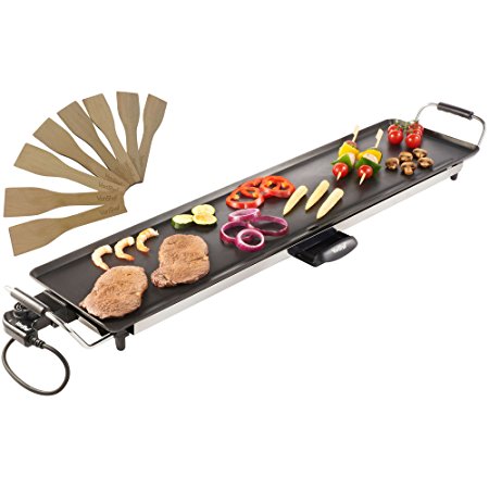 VonShef Electric XXL Teppanyaki Style Barbecue Table Grill Griddle with Adjustable Temperature Control and 8 Spatulas, 2000 Watts, Free 2 Year Warranty
