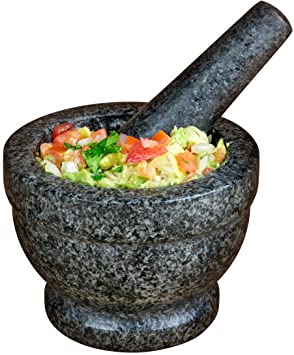 Nostalgia Taco Tuesday 5-Inch Granite Mortar & Pestle, Perfect For Salsa, Guacamole, Hummus, Pesto, Nuts, Herbs, Spices, Pills, 1.5 Cup Capacity, Grey