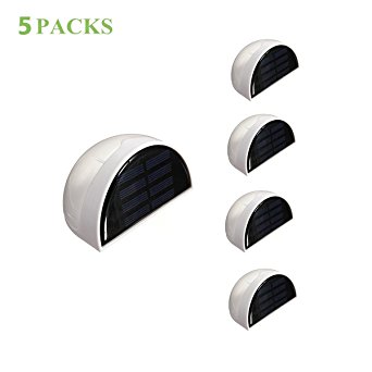 KINGSO Solar Powered Wall Sensor Light Accent Lighting Waterproof 6 LED Practical Acent Lighting For Fence Outdoor Garden Yard Driveway-5 Packs Warm White