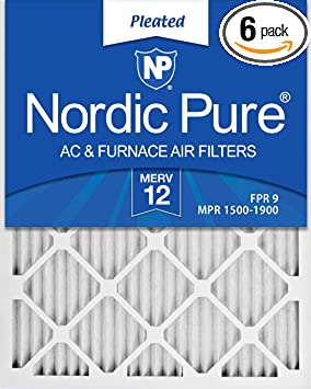 Nordic Pure 16x25x1 MERV 12 Pleated AC Furnace Air Filters 6 Pack