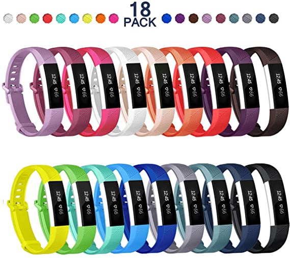 Replacement Bands Compatibe Fitbit Alta HR and Alta Band with Metal Clasp, KOMEI Silicone Accessory Replacement Bands with Clasp for Fitbit Alta HR and alta racelet Sport (Small 18pcs)