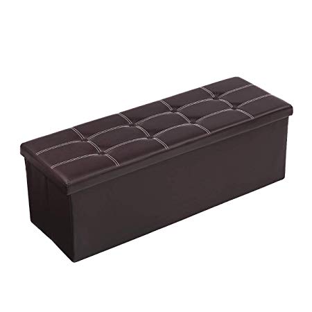 KingSo Ottoman Storage Seat Bench Foldable Faux Leather Footrest Bed Bench, Toy Chest for Kids, Storage Footrest Padded Seat for Entryway, Bedroom 43inx15inx15in (Brown)