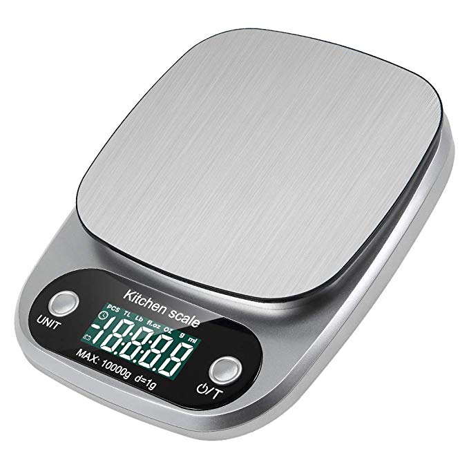 Digital Kitchen Scale, Pekyok FT04 Stainless Steel Household 10kg Digital Electronic Kitchen Weight Scale with Tare & Auto Off Function food Measuring Tools Batteries Included (FT04, silver)