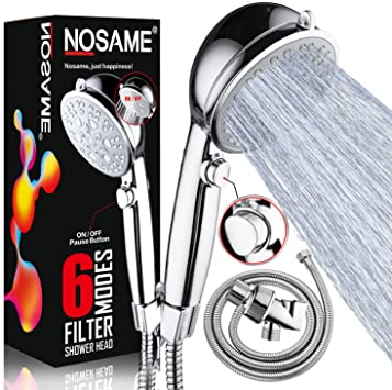 Nosame Newest 6 1 Handheld Shower Head with ON/Off Switch Set High Pressure Water Saving ECO Flow Handheld Showerheads with Hose and Brakets for Baby, Pet, RV and Gift,Chrome