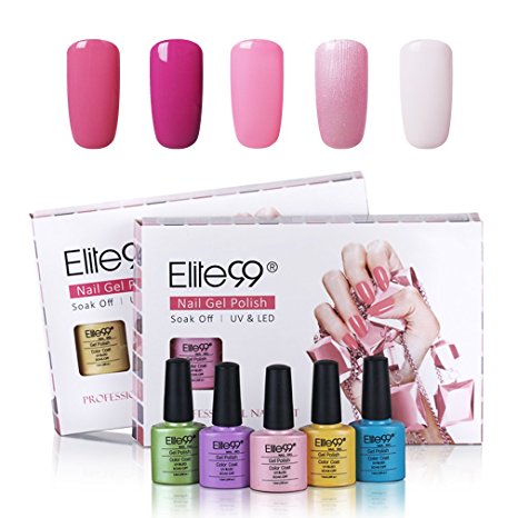 Elite99 Nail Gel Polish Kit 7.3ML Soak Off UV LED Gel Nail Varnish Gloss Manicure Lacquer 5 Colours Set Nail Art Starter Kit Salon Decor Gift Set C009