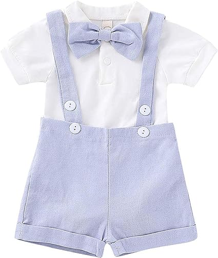 bilison Baby Boys Clothes Gentleman Outfits Suits, Infant Long Sleeve Romper Bib Pants Bow Tie Clothing Set
