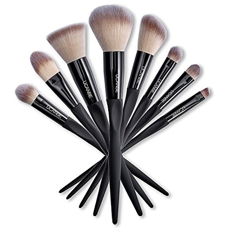 Ucanbe Premium Synthetic Hair Makeup Brush Set Luxury 8pcs Professional Blush Powder Eye shadow Foundation Contour Makeup Brush Set (Black)