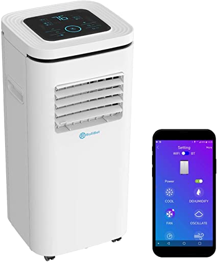 Rollibot ROLLICOOL 10,000 BTU WiFi Portable Air Conditioner and Dehumidifier 3-in-1 Smart AC Unit with Alexa-Enabled Voice Control App Quiet Operation Low-Profile and Easy Install