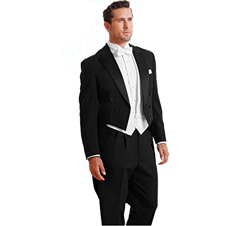 MYS Men's Custom Made Classic Peak Wedding Tailcoat Suit Pants Vest Tie Set Black