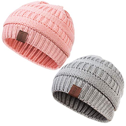 REDESS Kids Winter Warm Fleece Lined Hat, Baby Toddler Children's Beanie Pom Pom Knit Cap for Girls and Boys