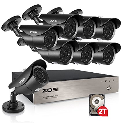 ZOSI 8CH FULL 1080p HD-TVI Security Camera System,8 Channel 1080p Surveillance DVR and (8) HD 2.0MP 1080p Weatherproof Bullet CCTV Cameras,42pcs IR Leds 120ft(40m) IR night vision 2TB Hard Drive