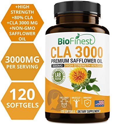 Biofinest CLA Safflower Oil 1500/3000mg - Conjugated Linoleic Acid - Non-GMO, Non-Stimulating, Gluten Free - Best For Weight Loss Belly Fat Burner Diet Supplement - For Men & Women (120 Softgels)