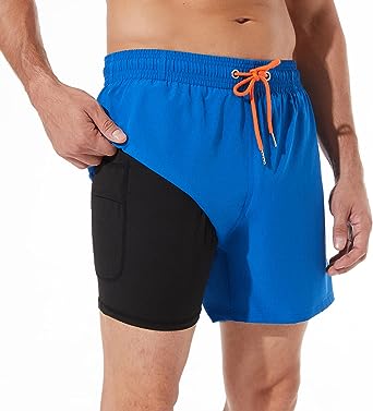 BRISIRA Mens Swim Trunks Swim Shorts Quick Dry 5 inch Inseam Beach Shorts with Compression Liner and Zipper Pocket