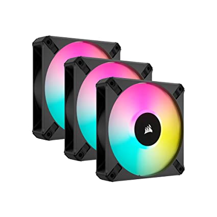 Corsair iCUE AF120 RGB Elite 120mm PWM Triple Fan Kit - Eight RGB LEDs Per Fan - AirGuide Technology - Fluid Dynamic Bearing - Zero RPM Fan Mode - Included iCUE Lighting Node CORE Controller - Black