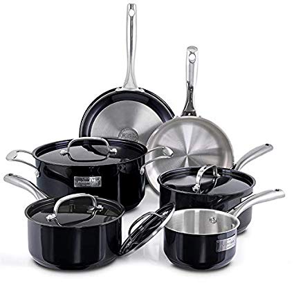Fleischer & Wolf Stainless Steel Black Cookware Set (10-Piece) - Titanium Cuisine Set-Oven and Grill safe Kitchen Pots and Pans Set - Dishwasher Safe