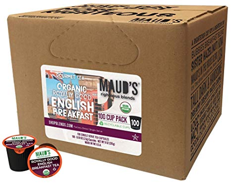 Maud’s Gourmet Tea Pods - Royally Good English Breakfast Tea, 100-Count Recyclable Single Serve Pods - Carefully Sourced & Blended - Sealing in the Freshness - Kcup Compatible, Including 2.0
