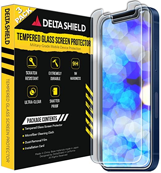 DeltaShield Glass Screen Protector Compatible with Apple iPhone 12 Pro Max (6.7 inch)(3-Pack) Clear Tempered Ballistic Glass HD and Transparent Shatter-Proof Shield, 99% Touch Accuracy