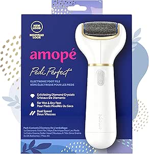 Amope Pedi Perfect Electric Callus Remover Foot File w/Diamond Crystals, Pedicure Tool for Feet, Removes Hard & Dead Skin, Feet Scrubber & Buffer, Splashproof, w/Extra Coarse Roller Head, 1 Count