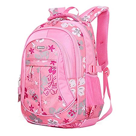 JiaYou Kid Child Girl Flower Printed Backpack School Bag(Pink,Small)