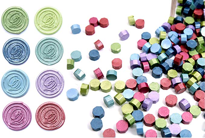 UNIQOOO Arts & Crafts 180 Mixed Color Box Sealing Wax Beads Nuggets for Wax Seal Stamp -Green Turquoise Blue Lavendar Wine - for Cards Envelopes, Wedding Invitations, Wine Packages, Gift Wrapping