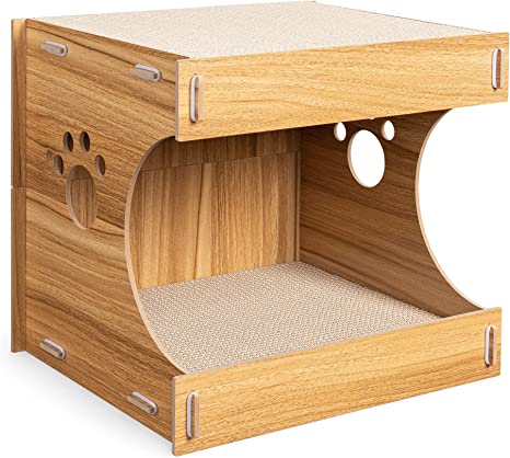 Navaris Cat Scratcher Hut - Indoor MDF Scratcher Scratching House Box for Cats Kittens - Scratch Box Board for Living Room -15x12x14