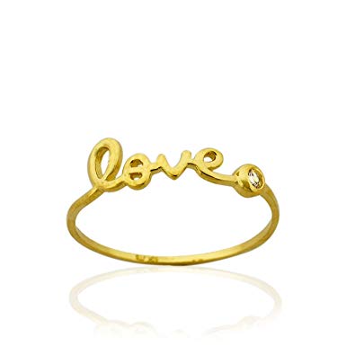 AVORA 10K Yellow Gold Love Ring with Bezel Simulated Diamond CZ
