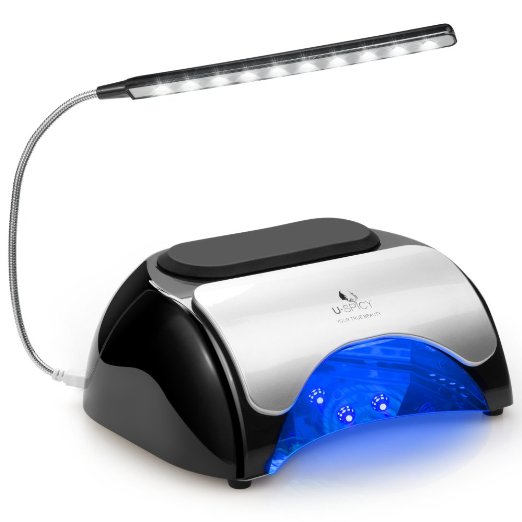 LED UV Nail Lamp USpicy 48W LED UV Nail Lamp for Gel Based Polishes with Automatic Sensor, Pull-down Cover, Acrylic Plate, USB Light, and Three Timer Settings (30s, 60s, 120s)