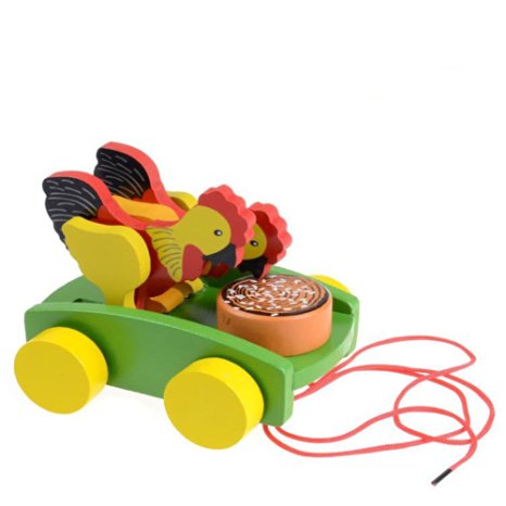 AxiEr Children Wooden Rooster Pull Carts Preschool Toddler Toy