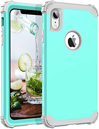 BENTOBEN iPhone XR Cases, iPhone XR Phone Case, 3 in 1 Heavy Duty Rugged Hybrid Hard PC Cover Shockproof Soft Silicone Bumper Impact Resistant Non-Slip Protective Case for iPhone XR 6.1", Turquoise