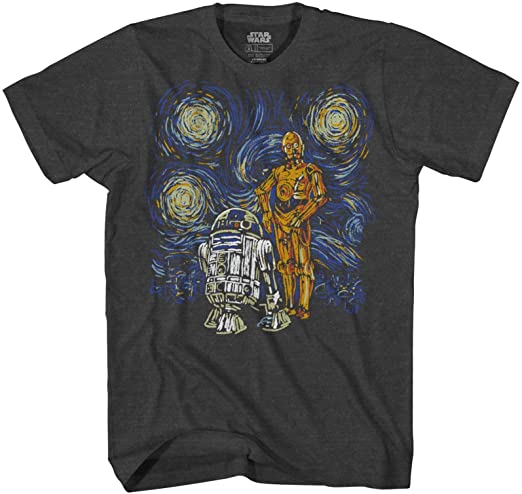 STAR WARS C-3PO R2-D2 C3PO R2D2 Funny Gogh Starry Night Droids Adult Tee Graphic T-Shirt for Men Tshirt