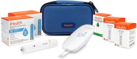 iHealth Wireless Diabetes Testing Kit - iHealth Wireless Blood Glucose Meter BG5, 100 Blood Test Strips, 1 Lancing Device, 100 Count Lancets and Carrying Case