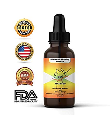 Get Waisted Apple Cider Vinegar Drops with African Mango ( 2 fl oz) Advanced Slimming Formula - All Natural Weight Loss Supplement and Appetite Suppressant - Belly Fat Burner for Men and Women