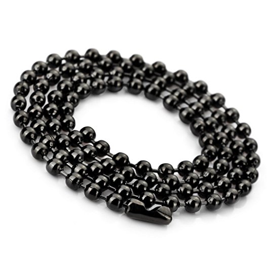 INBLUE Men's 1.5mm Wide Stainless Steel Necklace Bead Chain Link Black 14~40 Inch