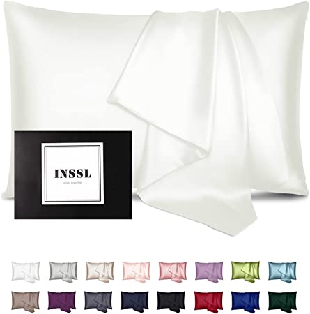 INSSL Silk Pillowcase for Women, Mulberry Silk Pillowcase for Hair and Skin and Stay Comfortable and Breathable During Sleep. (Ivory, 20"×36" King)