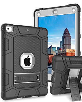 iPad 9.7 inch Cover iPad 9.7 case 2018/2017, DUEDUE Heavy Duty Shockproof Anti-slip 3 IN 1 Silicone Hybrid Hard PC Kickstand Rugged Case for Apple iPad 9.7 2017 2018 (Model A1822 A1823) Black/Gray