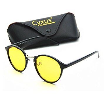 Cyxus Block Blue Light Filter [Sleep Better] UV Blocking Reading Protection Computer Glasses Eyewear Non-Polarized Round Retro Fashion Tortoise Frame Yellow Lens, Unisex(Men/Women) Anti Glare (Black)