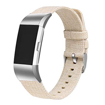 bayite Canvas Fabric Bands Compatible with Fitbit Charge 2, Soft Classic Replacement Woven Straps Wristband Women Men Large Small