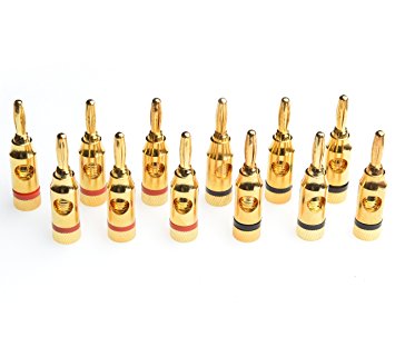 WGGE WG-3334 24k Gold Plated Banana Plugs or Connectors (Open Screw Type) (6 Pairs (12 Plugs))